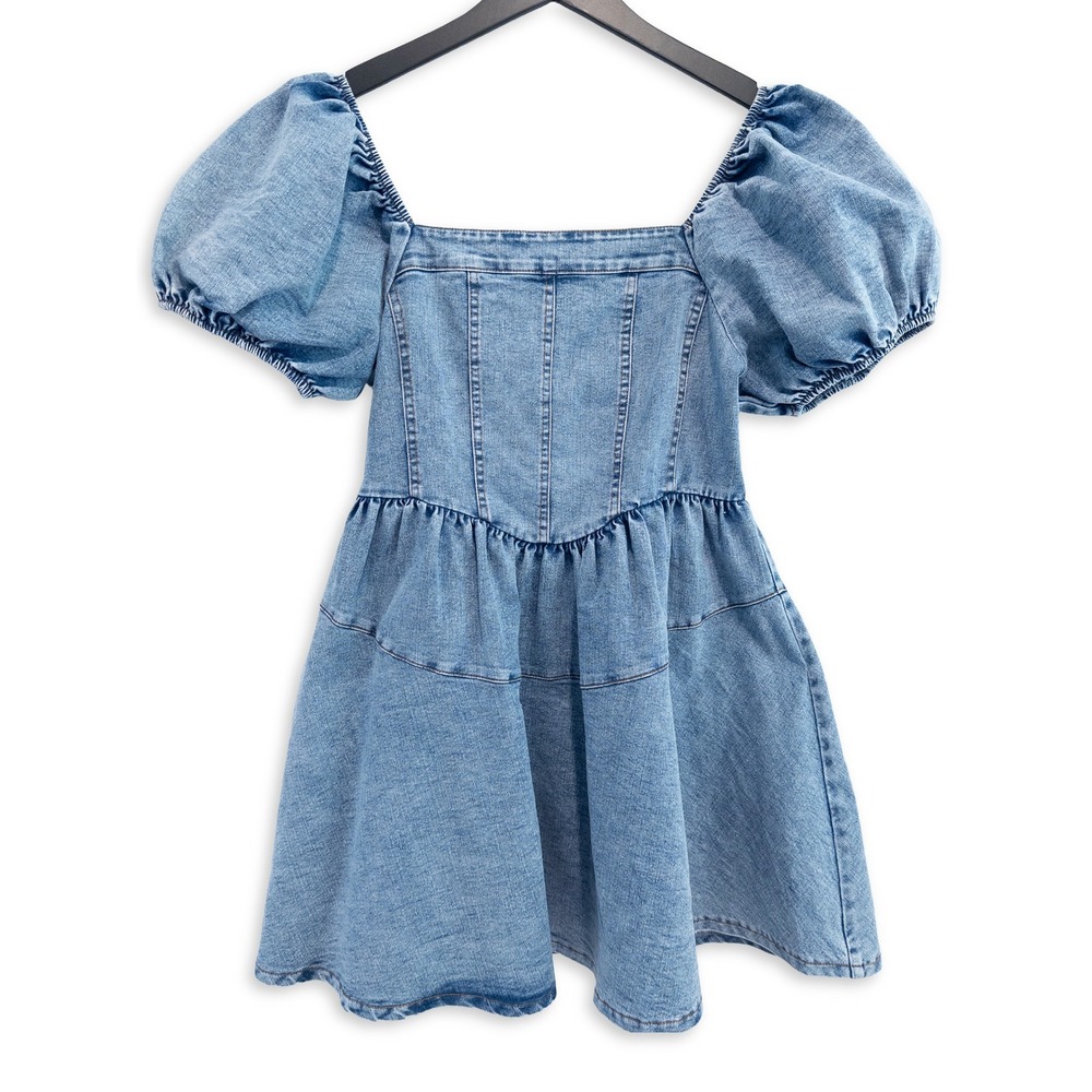 GeeGee Denim Dress Women M Babydoll Mini Cottagecore Coquette Country Western